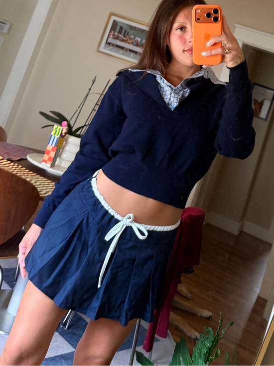 Lioness Sweaters - Lioness Racquet Club Knit Polo in Navy with Gingham Collar Detail